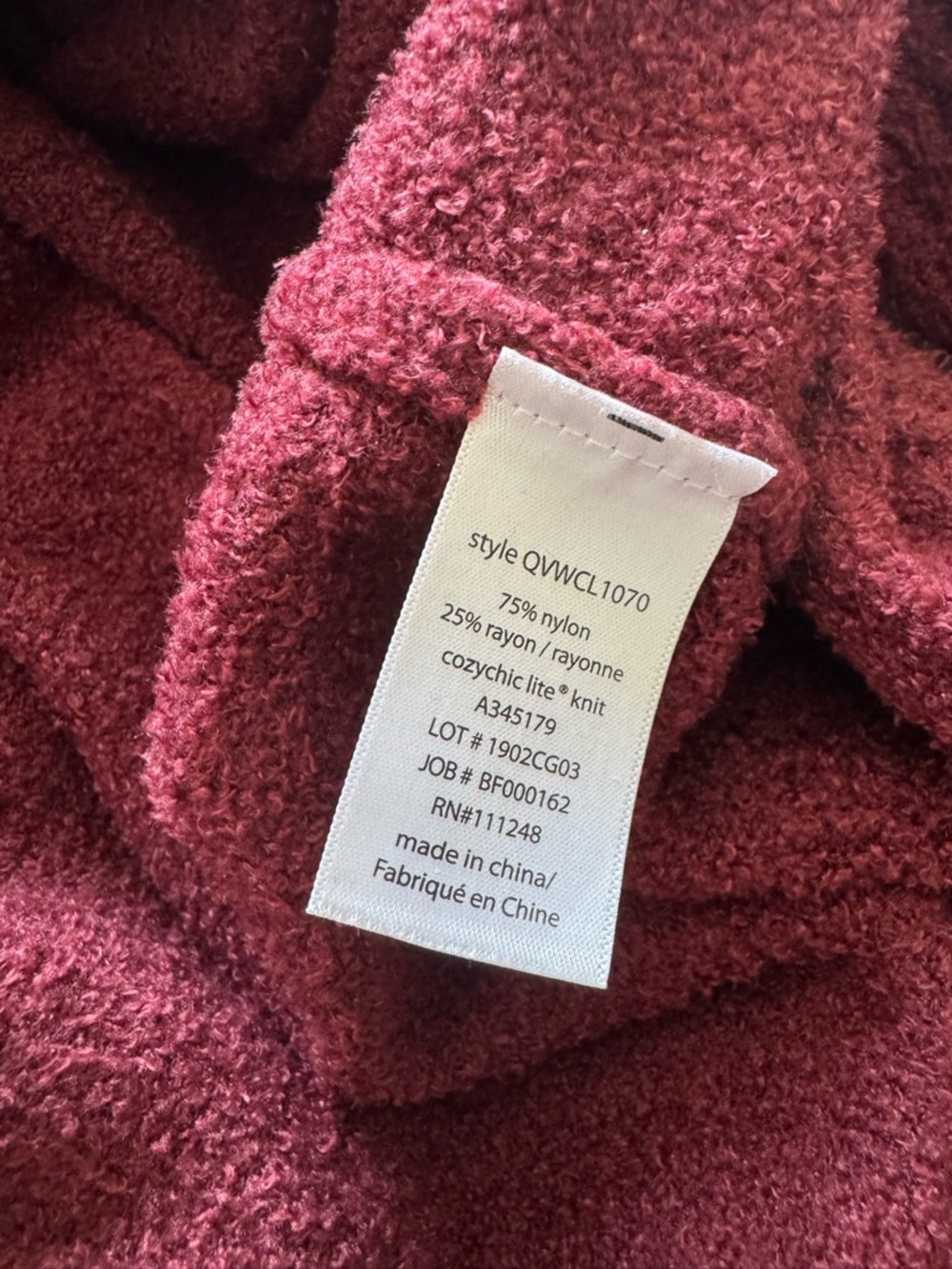 Barefoot Dreams CozyChic Lite Catalina Long Cardigan in Garnet Red size XS - Picture 7 of 8